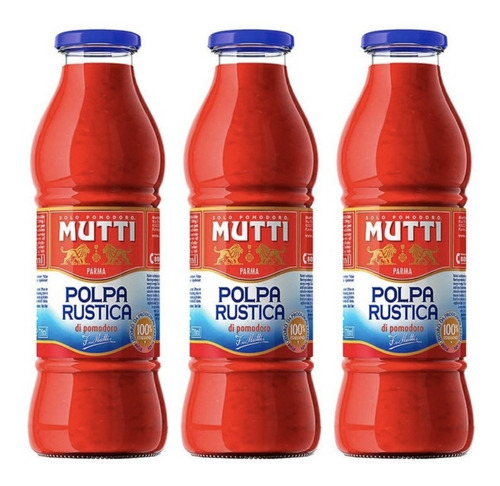 Pure De Tomate Italiano Mutti Polpa Rustica 690 Gr. Pack X3