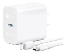 Cargador Tipo C Gan Turbo 20w Carga Rápida 3a 1hora Con Cable Usb C A Ip Compatible Con iPhone 8 11/12/13/14/xs/xr, iPad Mini 6/7, iPad Air 4/5/6, iPad 812.portátil Ideal Viajes Y Oficina Blanco