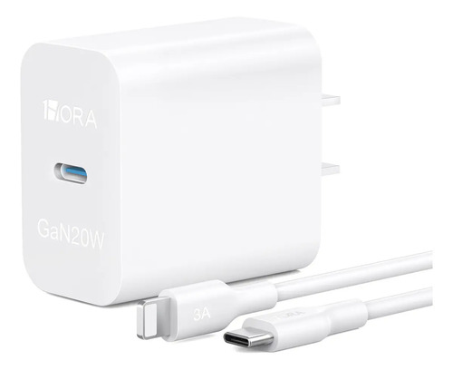 Cargador TIPO C 20W GaN Turbo Carga Rápida 3A 1HORA con Cable USB C a IP Compatible con iPhone 8 11/12/13/14/XS/XR, iPad mini 6/7, iPad Air 4/5/6, iPad 8–12.Portátil Ideal Viajes y Oficina