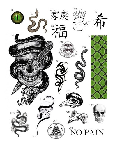 Imagen 1 de 2 de Tatuajes Temporales Tattoo Snake Serpiente Halloween Disfraz