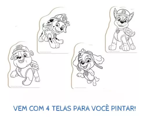 Kit Pintura Patrulha Canina com Cavalete Tintas e Tela Infantil