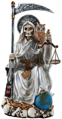 Estatua Religiosa De La Santa Muerte Sentada, Blanco