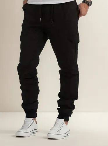 Jogger De Caballero Negro Elastizado Para Hombre Casual