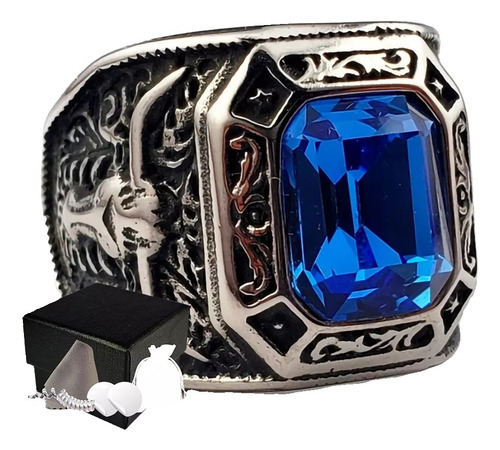 Combo Anillo Elegante Azul Acero Sólido Inoxidable Vaquero