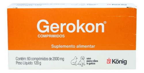 Suplemento Alimentar Gerokon 2000mg 60 Comp. Cães E Gatos