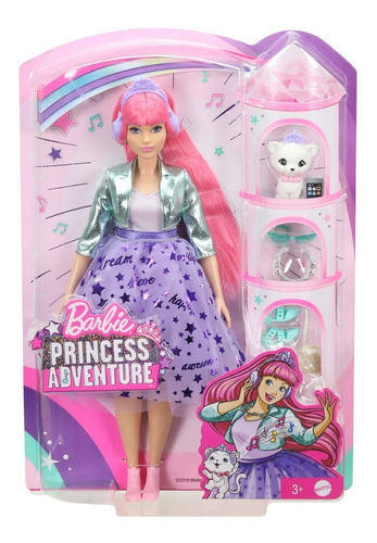 Barbie Cabello Fucsia Aventura De Princesas Con Gatito