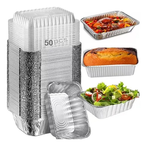 Molde De Aluminio Desechable Con Tapa 10 X 13 Cm 50 Piezas