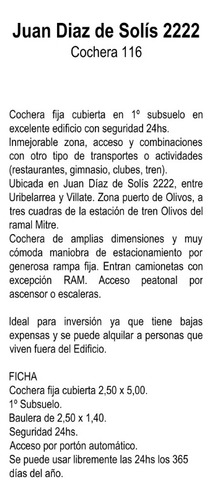 Cochera Venta - Dueño Directo Cochera - Fija - Cubierta - En 1º Subsuelo - Seguridad 24hs.