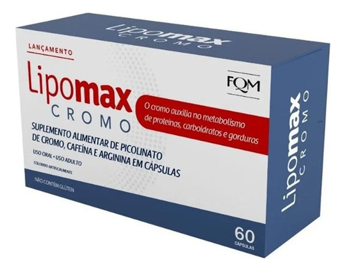 Lipomax Cromo 60cáps - Controle De Peso - Cafeína E Arginina Sem Sabor