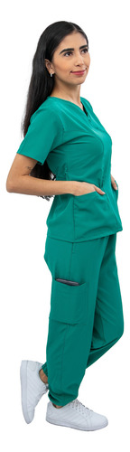 Scrub Mujer Jogger Antifluido Uniforme Médico Cómodo Kolorum Jade Liso G