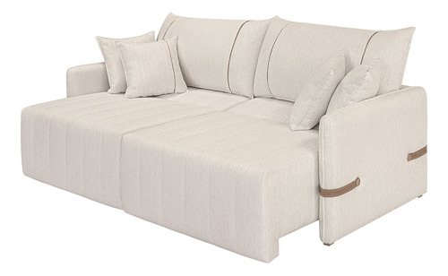 Sofá Cama Retrátil 200cm Essence D05 Linho Cru/camel Cor Creme