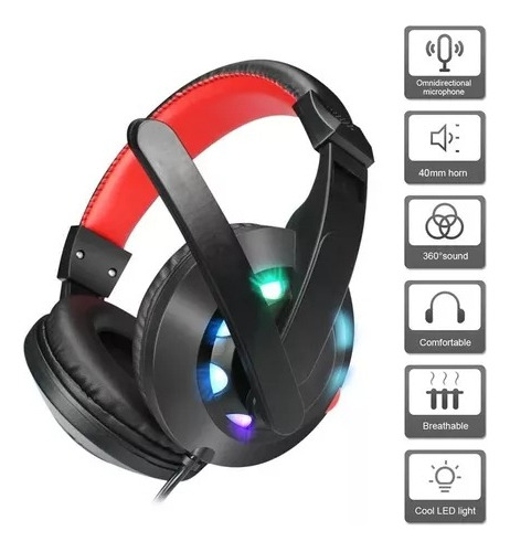 Audifonos Gamer Pc Con Luz Integrada Alambrico Con Microfono