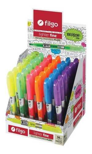 Caja Exhibidor X 36 Resaltadores Filgo Fine Fluo 6 Colores