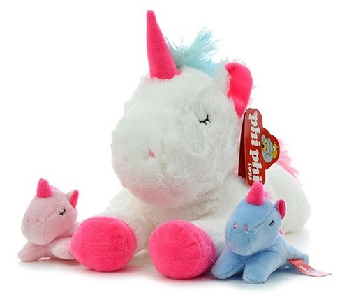 Mama Unicornio Con 2 Hijos 38cm - Orig Phi Phi Toys