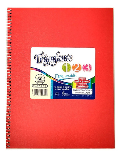Cuaderno Triunfante Tipo Abc Espiral 21x27 60 Hojas Rayadas Color Rojo