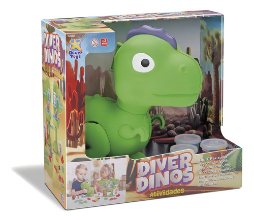 Dinossauro Diver Dinos Atividades Com Massinha 8232 Cor Verde