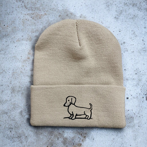 Gorro De Lana Con Un Bordado De Perro Beige Único Lisa