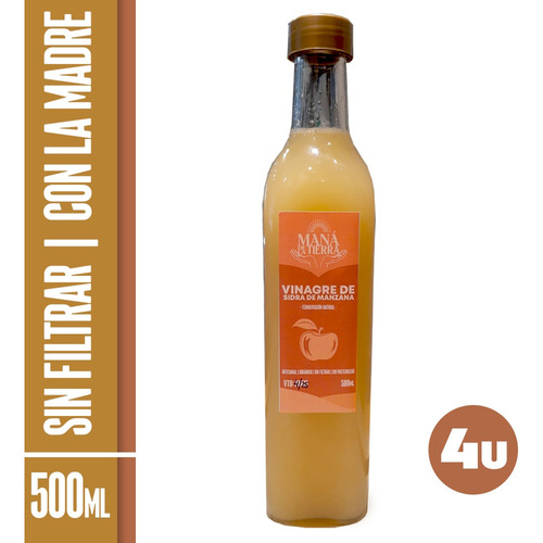 Vinagre Sidra De Manzana 4uni X 500ml | 100% Orgánico