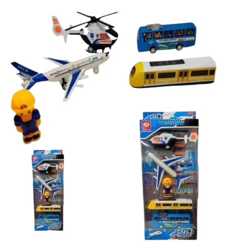 Set Avión Tren Bala Carros De Impulso Moto Bus Muñeco Regalo