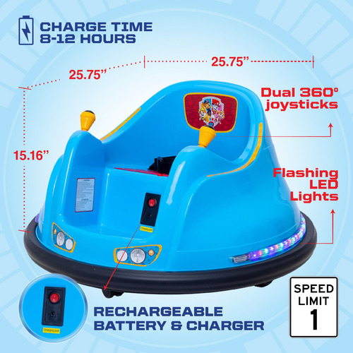 Bumper Car Flybar Blue Glow 6v Battery For Kids 1.5+ Years