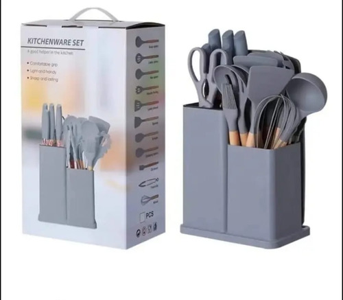 Utensilios De Cocina De Silicona Cuchillos Cucharas Tabla Gris