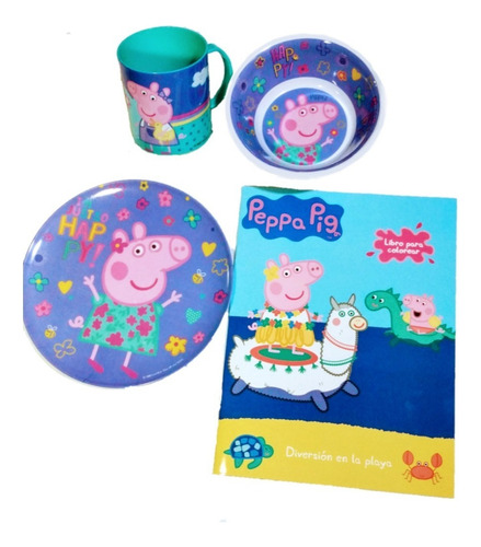 Copo e xícara infantil Peppa Pig de 2 pratos, acessório para bebês, cor multicolorido