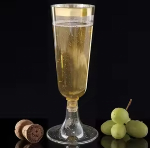 6 Copas De Plástico Reutilizables Para Champagne Filo Dorado