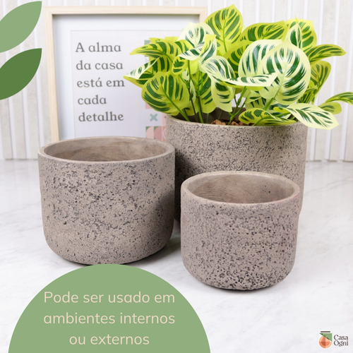 Kit 3 Cachepots Cimento Rústico Cinza Texturizado Decorativo