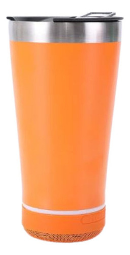 Copo Térmico C/ Caixa De Som Bluetooth Gelado/quente Cerveja Cor Laranja Liso