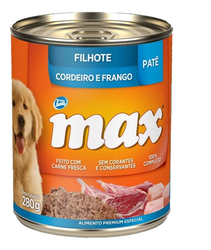 Ração Úmida Patê Cães Filhotes Cordeiro Frango 280g Max