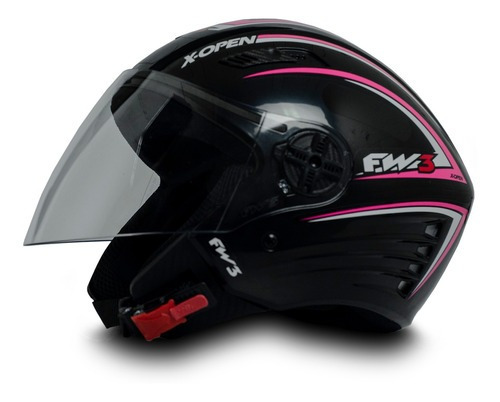 Capacete Fw3 Para Moto X Open Preto Rosa Tamanho 56