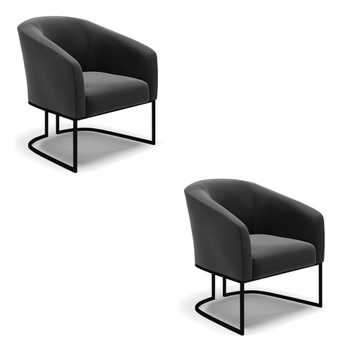 Kit 2 Poltronas Stella Suede Base Metálica Industrial Preto
