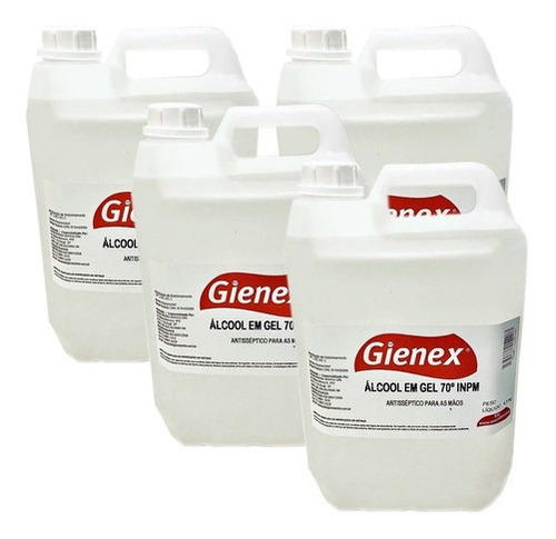 Caixa Com 4 Bombonas Álcool Gel Antisséptico70% Gienex 4,5kg