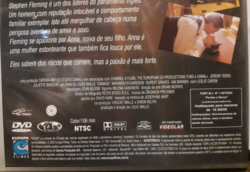 Imagem 4 de 5 de Dvd - Perdas E Danos - Jeremy Irons E Juliette Binoche