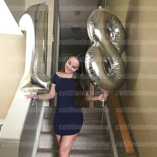 Combo 2 Globos Numeros Plateado Metalizado 80 Cm Con/stock