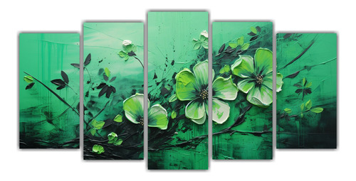 150x75cm Cuadro Flores Lienzo Elegante Verde Y Negro Flores