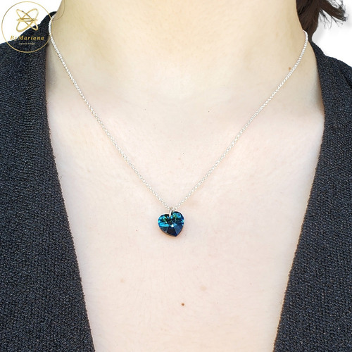 Imagen 3 de 5 de Cadena Plata + Dije Corazon Cristal Swa Azul 10mm