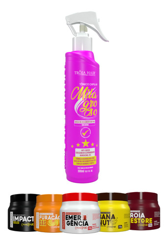Tônico Milagroso 300ml + 5 Máscaras Cronotrat 250g Tróia
