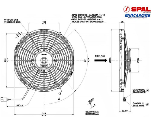 Imagem 4 de 6 de Eletro Ventilador Spal Va10-bp50/c-61a 24v Aspirante 12 Pol