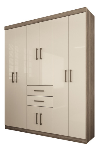 Guarda Roupa Casal Verona 8 Portas 2 Gavetas Santos Andira Cor Castanho com Off White