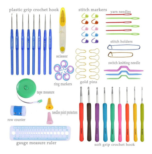 Imagen 2 de 7 de Looen Juego De 47 Agujas De Crochet Ergonomicos 0.6 A 6mm