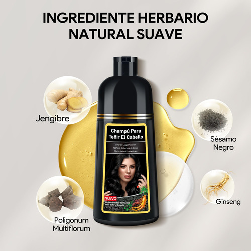 Shampoo Tinte Instantaneo Cubre Canas Extracto De Ginseng
