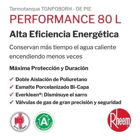 Imagen 7 de 10 de Termotanque A Gas Natural Rheem 80 L Tgnp080rh Conexión Sup.