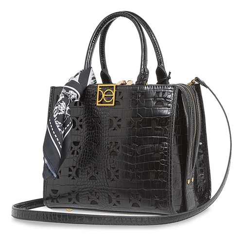 Bolsa Cloe Satchel Para Mujer Corte Láser De Monograma Color Negro
