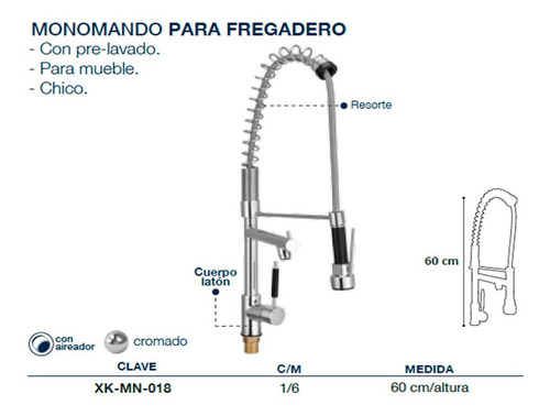 Mezcladora Monomando Fregadero Tarja Doble Llave Flexible Acabado Brillante Color Plateado