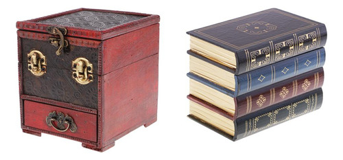 Caja De Almacenamiento De Madera Tipo Libro Antiguo Para
