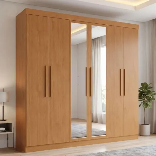 Móveis Lopas Guarda-roupa Casal Easy Slim 6 Portas Com Espelho Amêndo