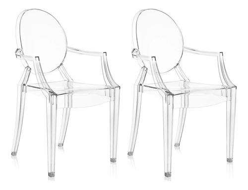 Kit 2 Cadeira De Jantar Ghost Acrílica Transparente C/ Braço