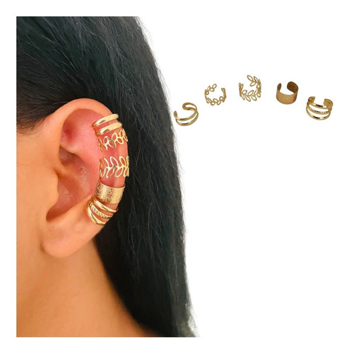 Aretes Mujer Ear Cuff Solitario Set Ear Cuff Entre Hojas