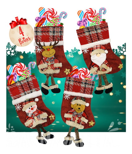Xing 4 Botas Adorno Colgante Arbol Navidad Santa Reno